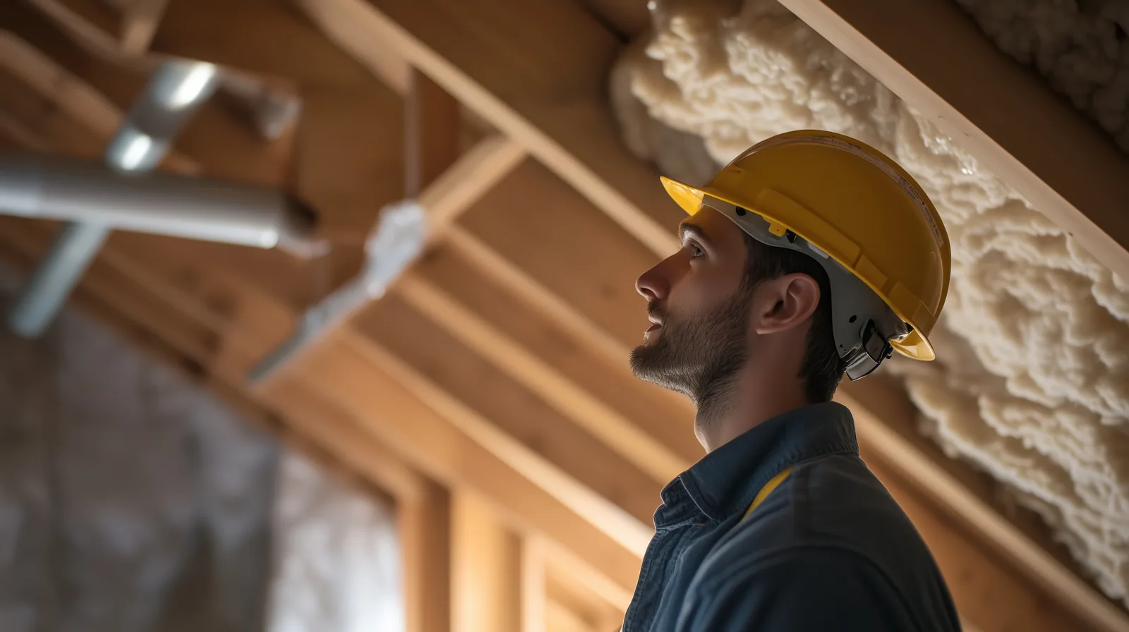 Bouwvakker inspecteert isolatie in een woning