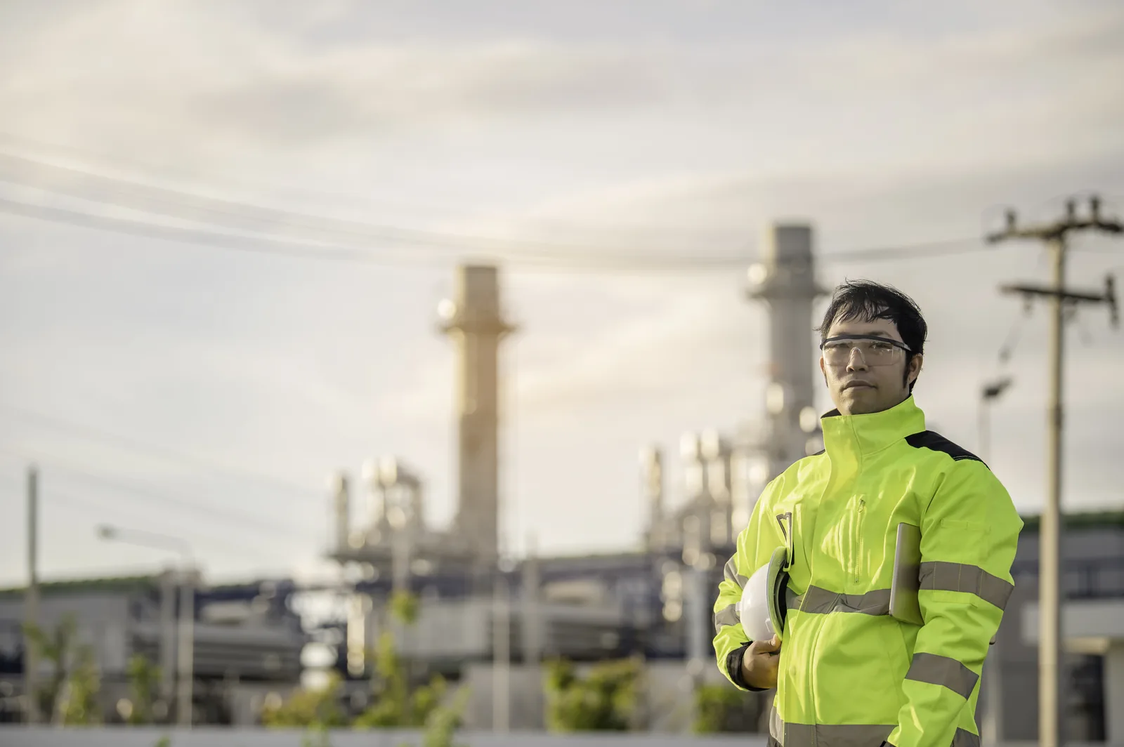Engineer aan het werk in een industriële raffinaderij